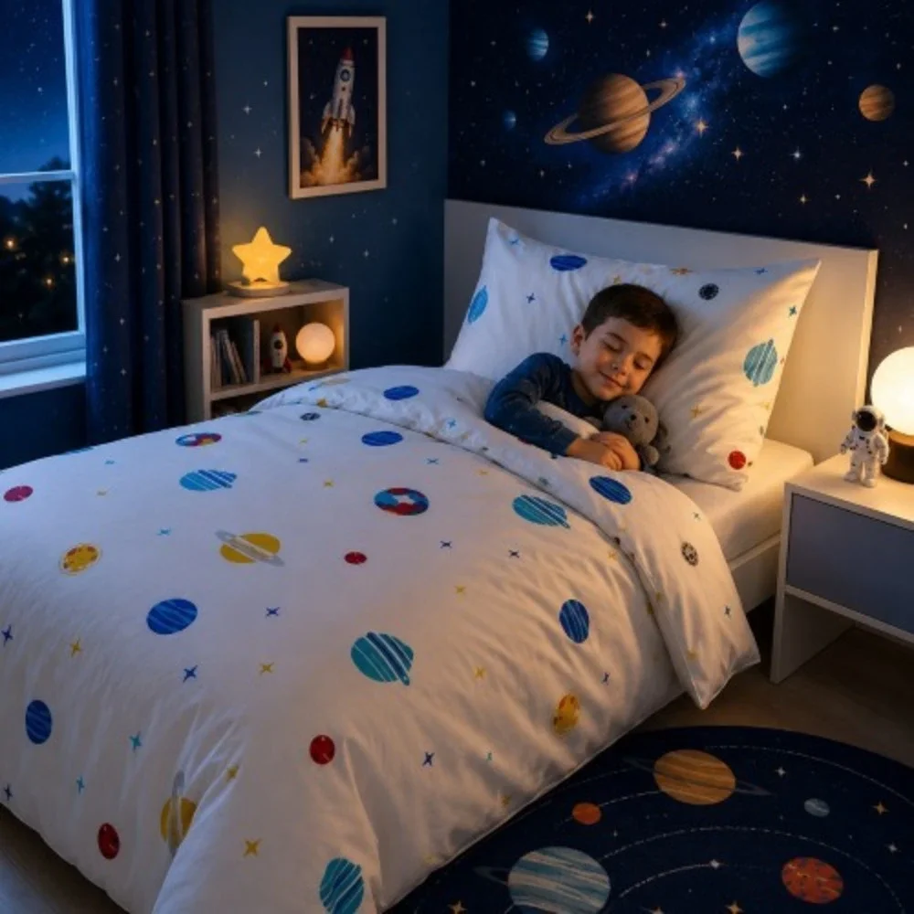 IKEA AFTONSPARV Twin Space Duvet Cover + Queen Pillowcase – Colorful Planets